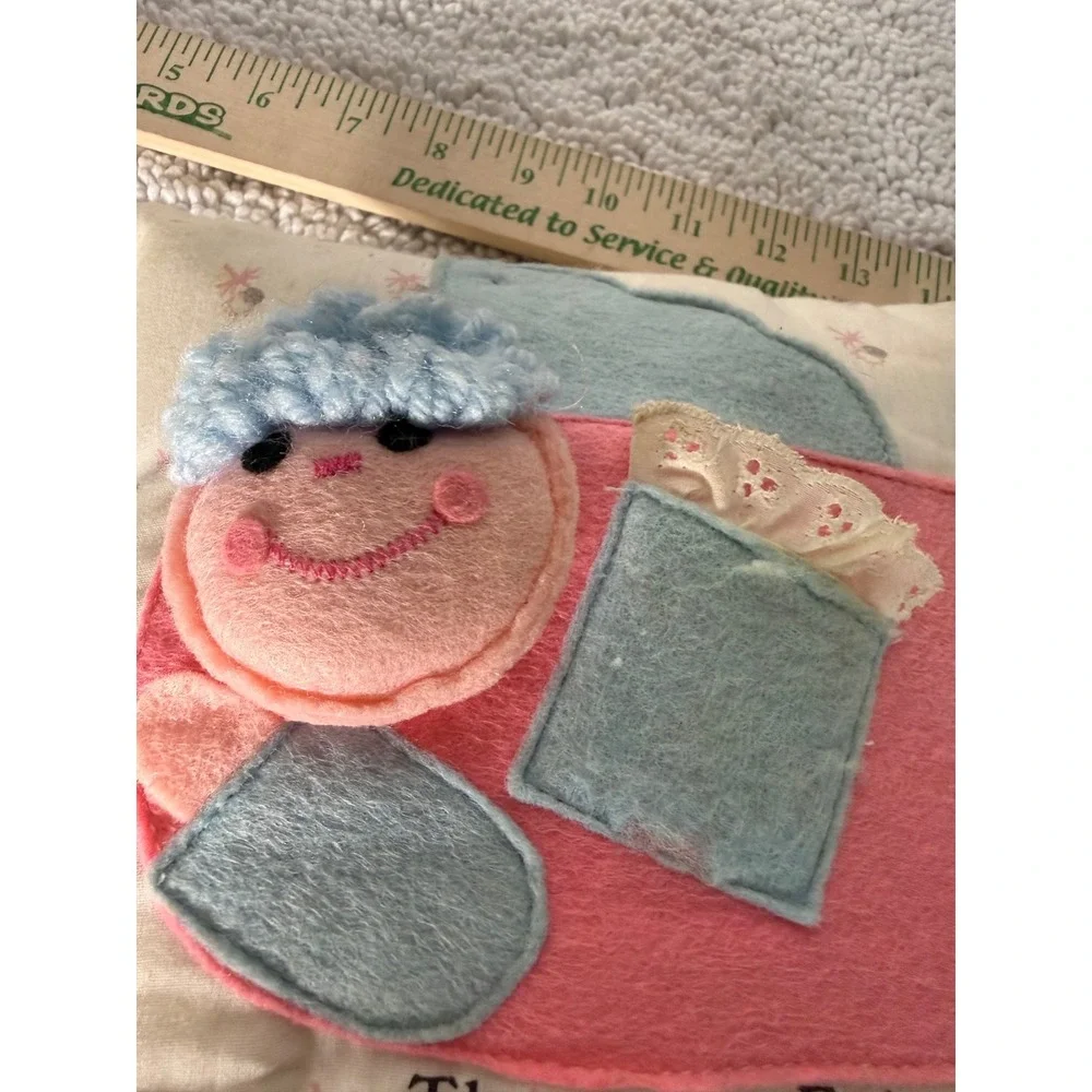 Vintage Nancy's Fancy Tooth Fairy Pillow Pink‎ Blue Felt Eyelet Lace 6x6